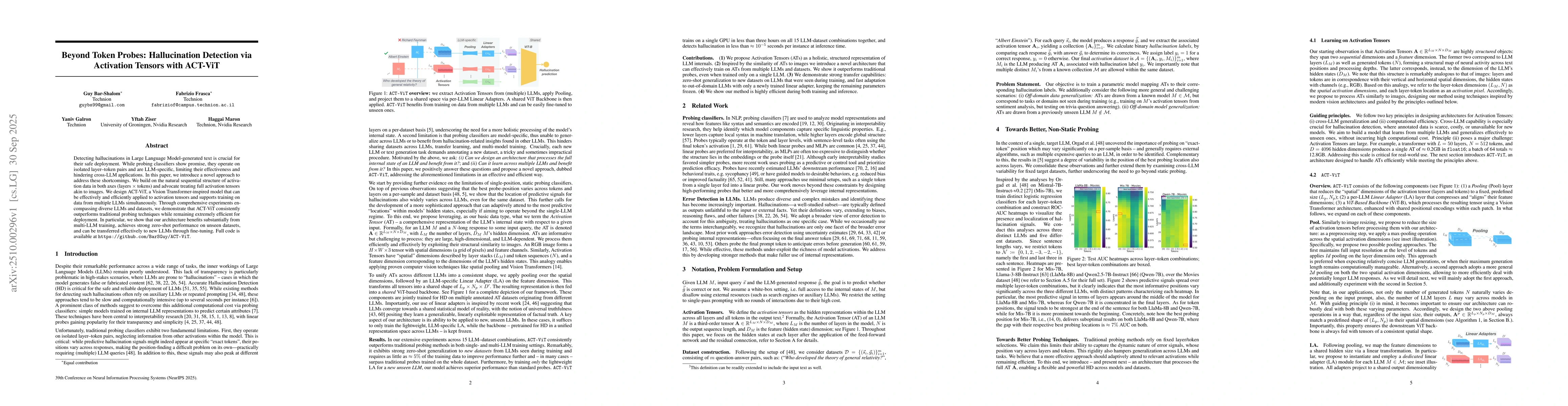 Thumbnail for Beyond Token Probes: Hallucination Detection via Activation Tensors with
  ACT-ViT