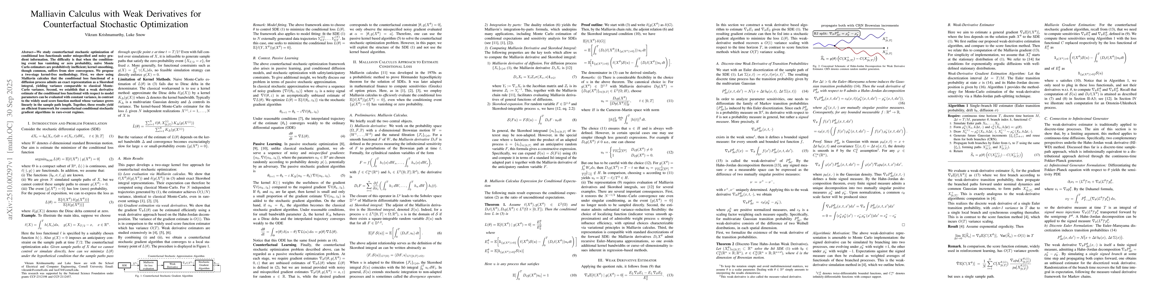 Thumbnail for Malliavin Calculus with Weak Derivatives for Counterfactual Stochastic
  Optimization