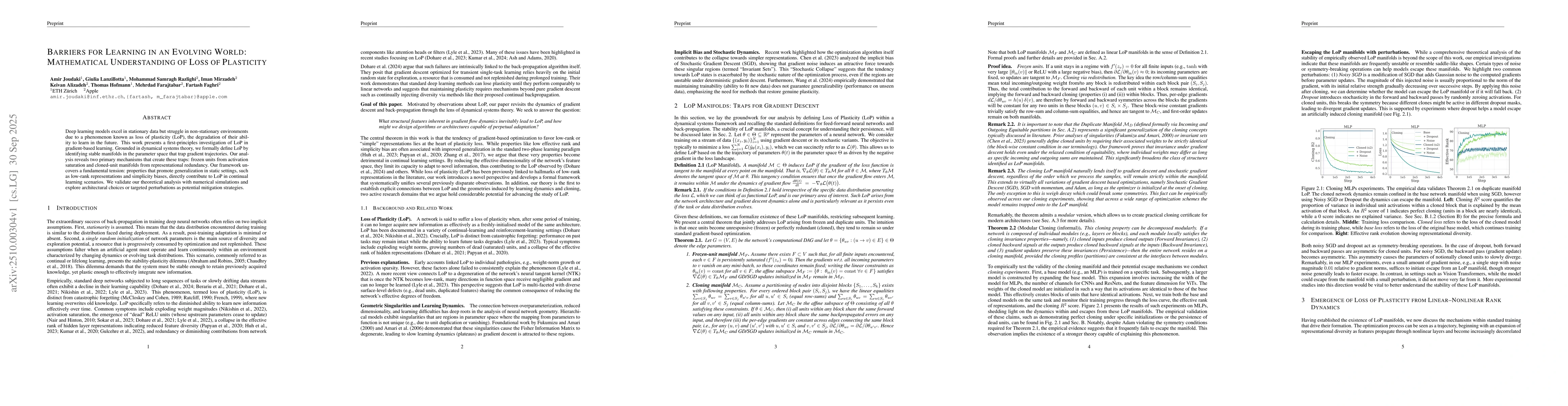 Thumbnail for Barriers for Learning in an Evolving World: Mathematical Understanding
  of Loss of Plasticity