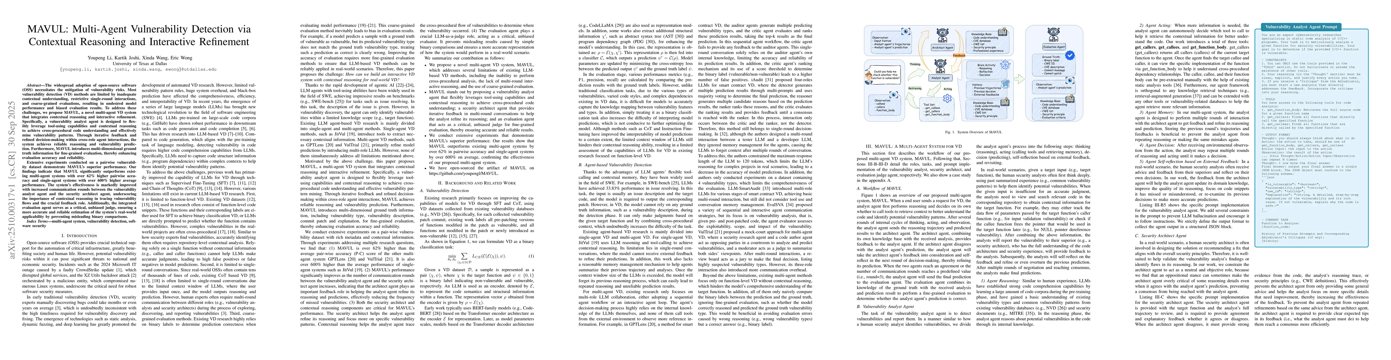 Thumbnail for MAVUL: Multi-Agent Vulnerability Detection via Contextual Reasoning and
  Interactive Refinement