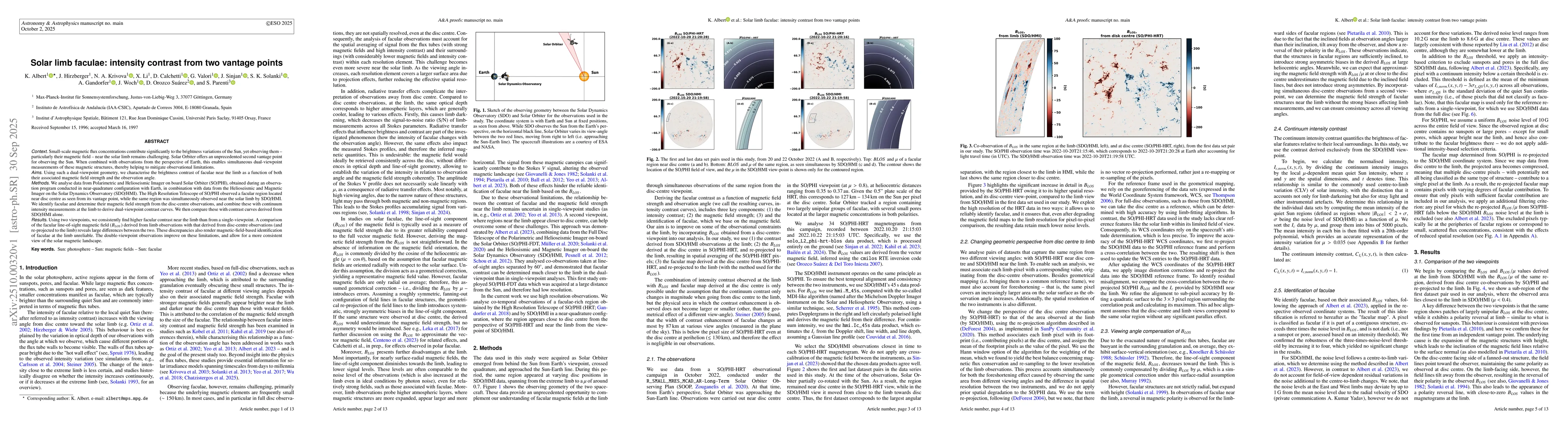 Thumbnail for Solar limb faculae: intensity contrast from two vantage points