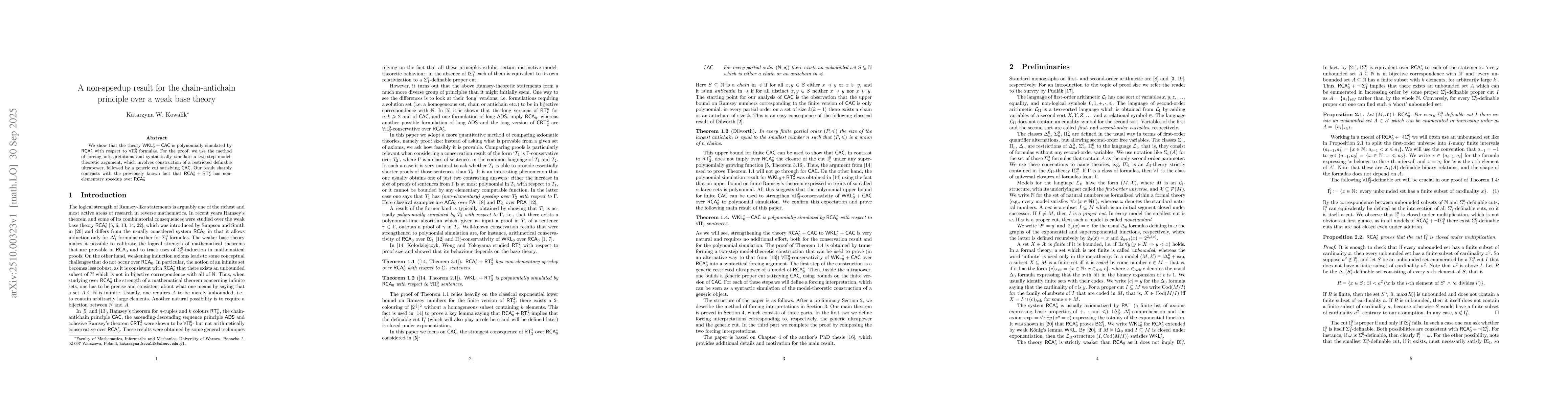 Thumbnail for A non-speedup result for the chain-antichain principle over a weak base
  theory