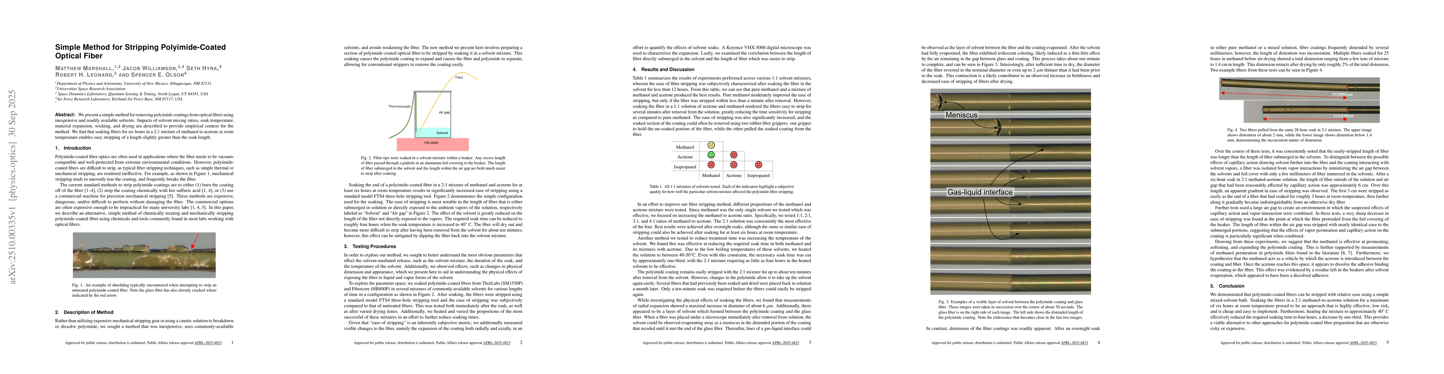 Thumbnail for Simple Method for Stripping Polyimide-Coated Optical Fiber