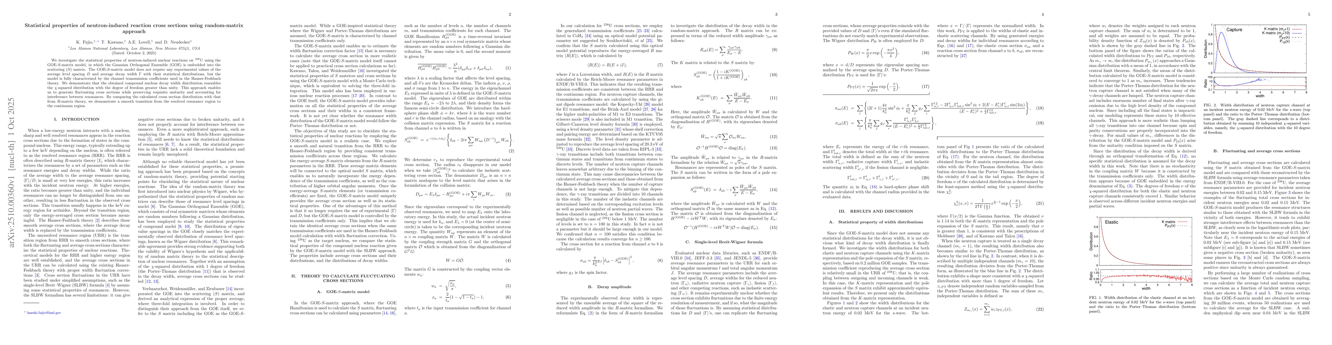 Thumbnail for Statistical properties of neutron-induced reaction cross sections using
  random-matrix approach
