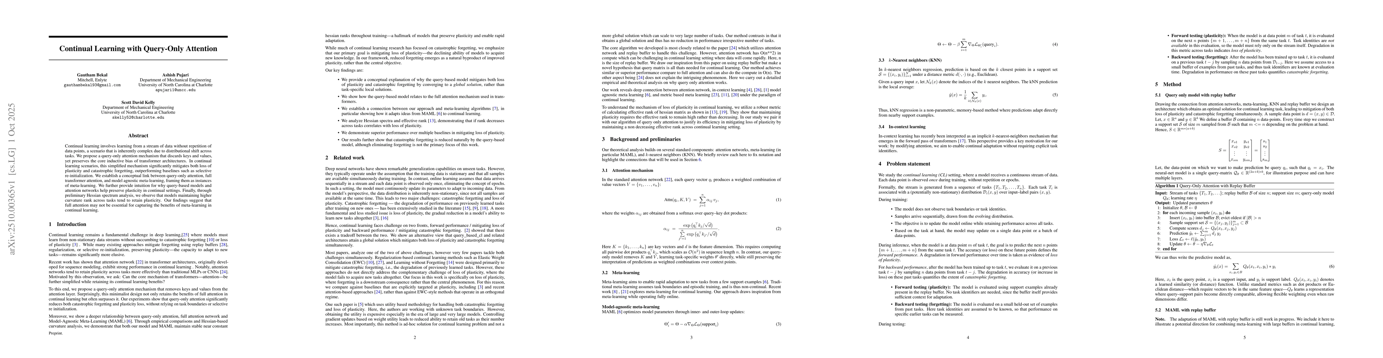 Thumbnail for Continual Learning with Query-Only Attention