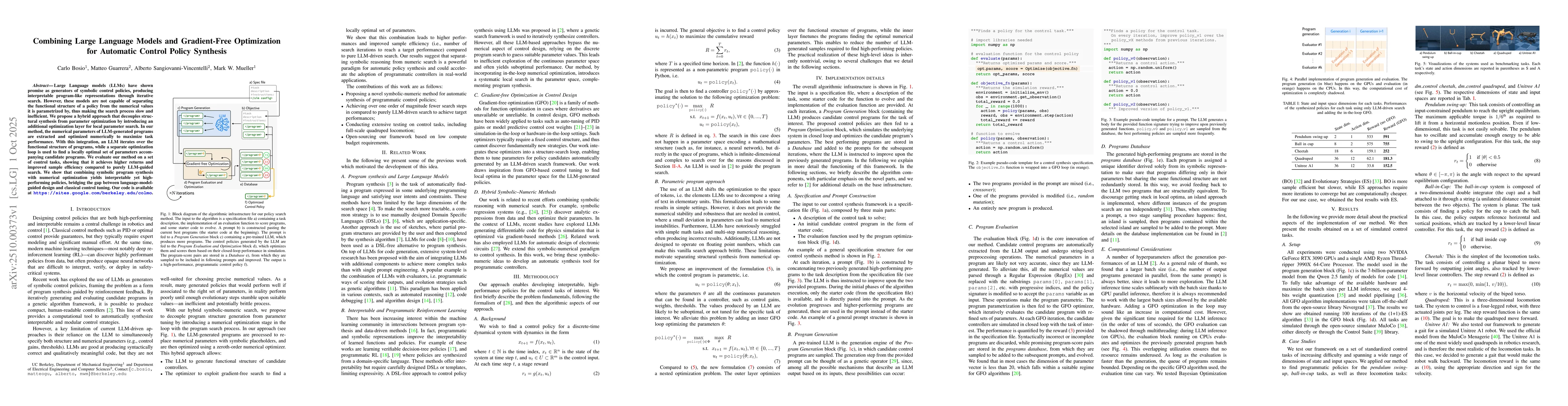 Thumbnail for Combining Large Language Models and Gradient-Free Optimization for
  Automatic Control Policy Synthesis