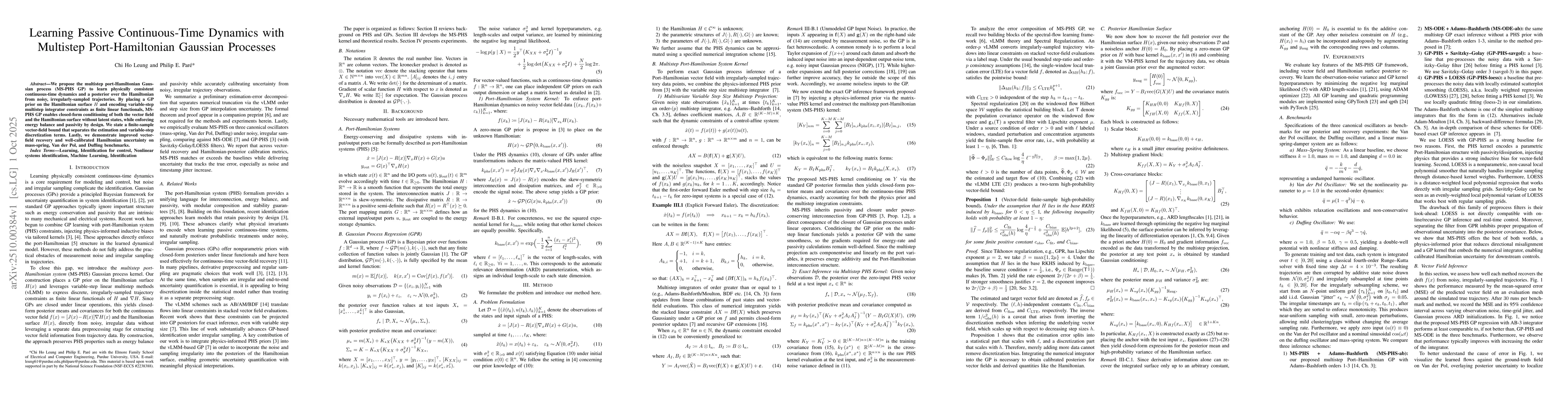 Thumbnail for Learning Passive Continuous-Time Dynamics with Multistep
  Port-Hamiltonian Gaussian Processes
