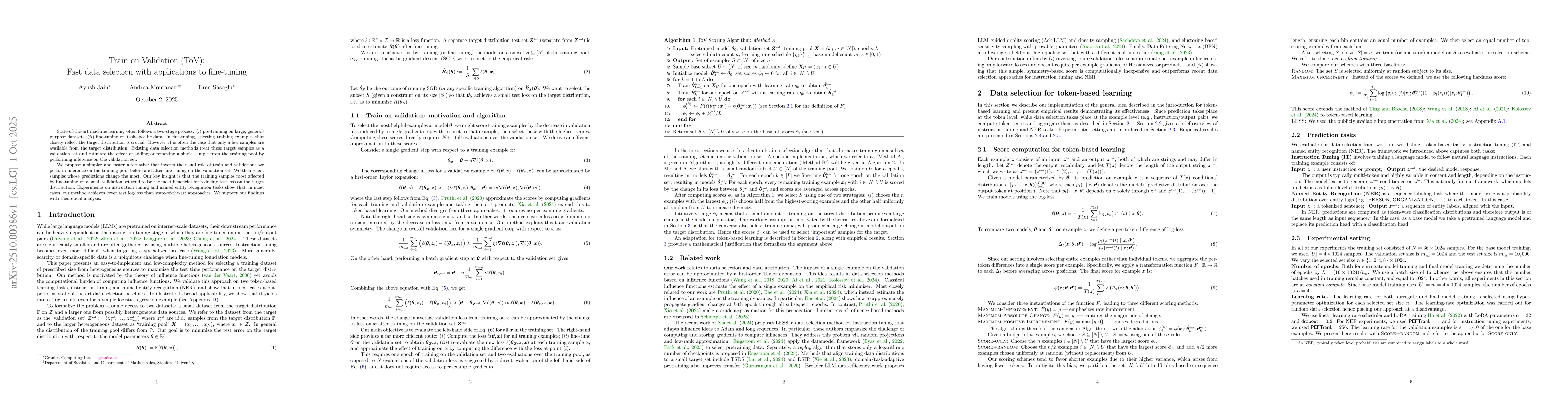 Thumbnail for Train on Validation (ToV): Fast data selection with applications to
  fine-tuning