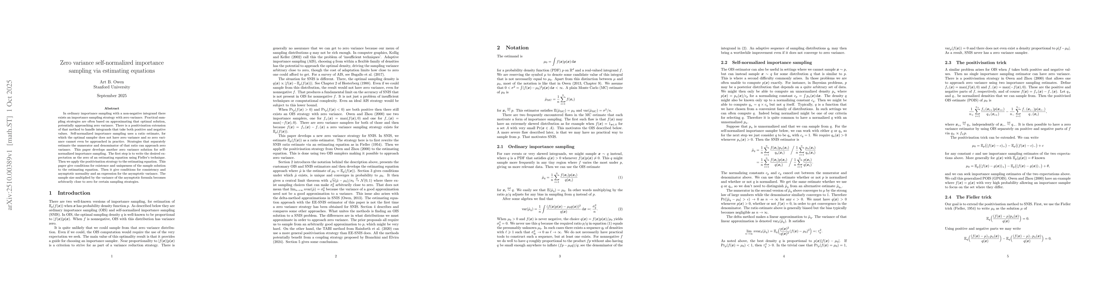 Thumbnail for Zero variance self-normalized importance sampling via estimating
  equations