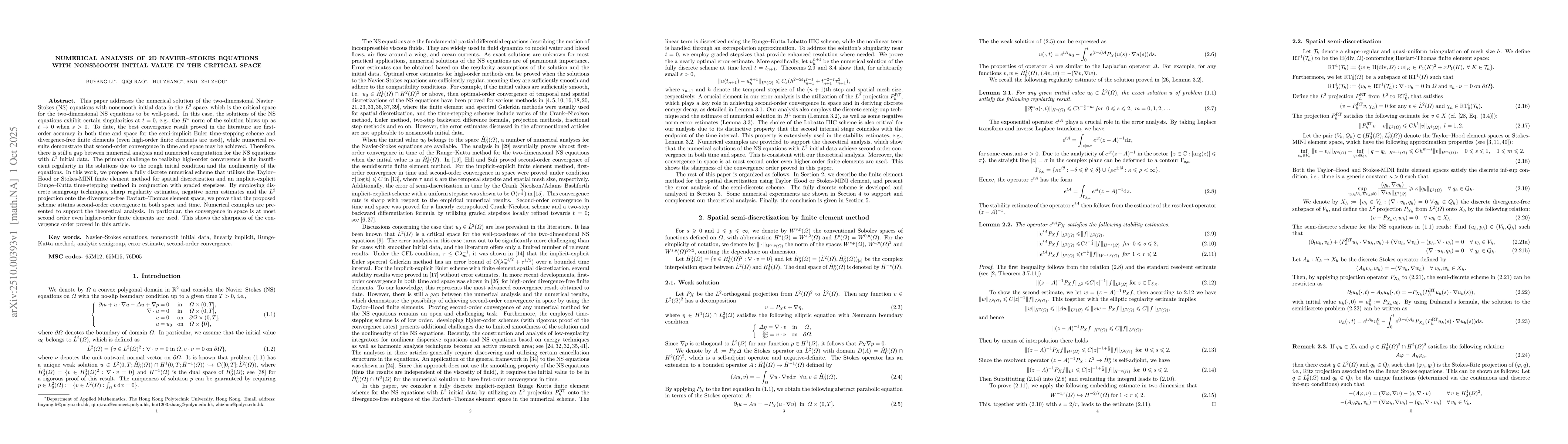 Thumbnail for Numerical analysis of 2D Navier--Stokes equations with nonsmooth initial
  value in the critical space