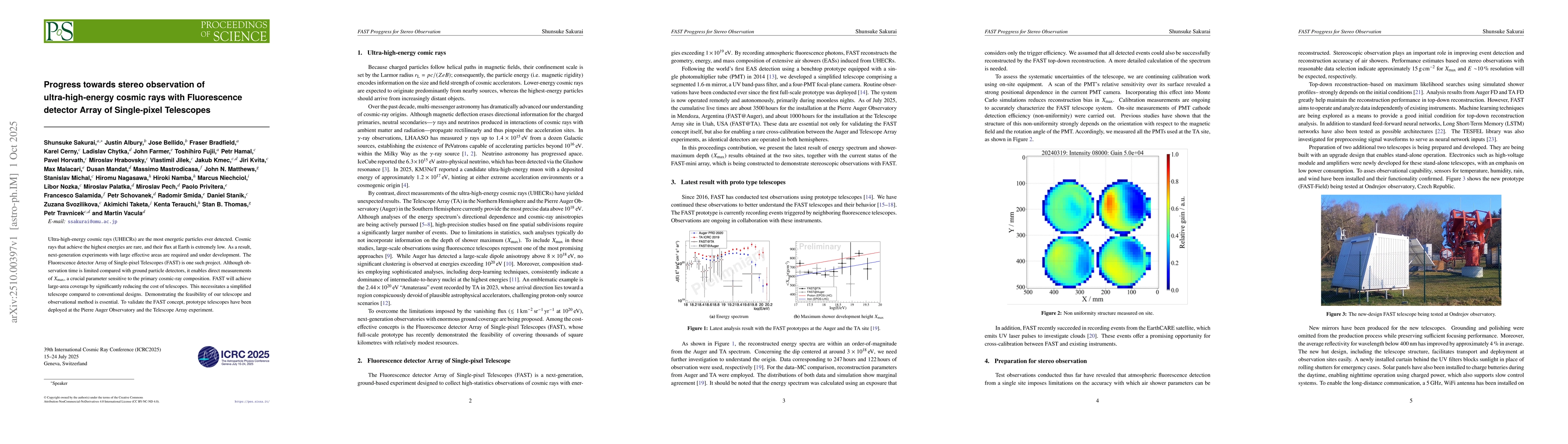 Thumbnail for Progress towards stereo observation of ultra-high-energy cosmic rays
  with Fluorescence detector Array of Single-pixel Telescopes