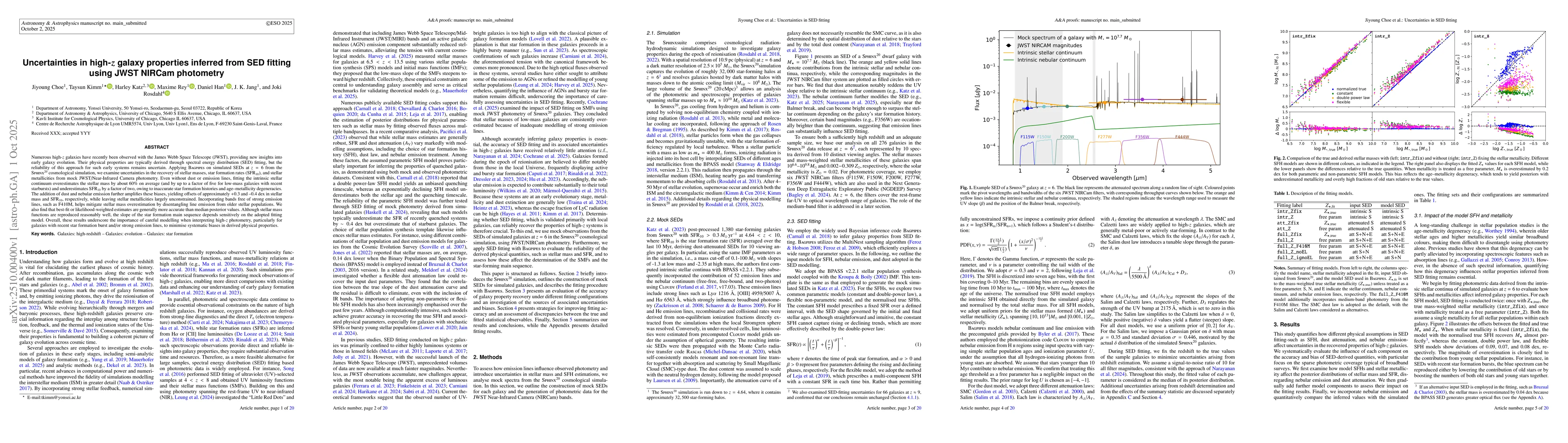 Thumbnail for Uncertainties in high-$z$ galaxy properties inferred from SED fitting
  using JWST NIRCam photometry