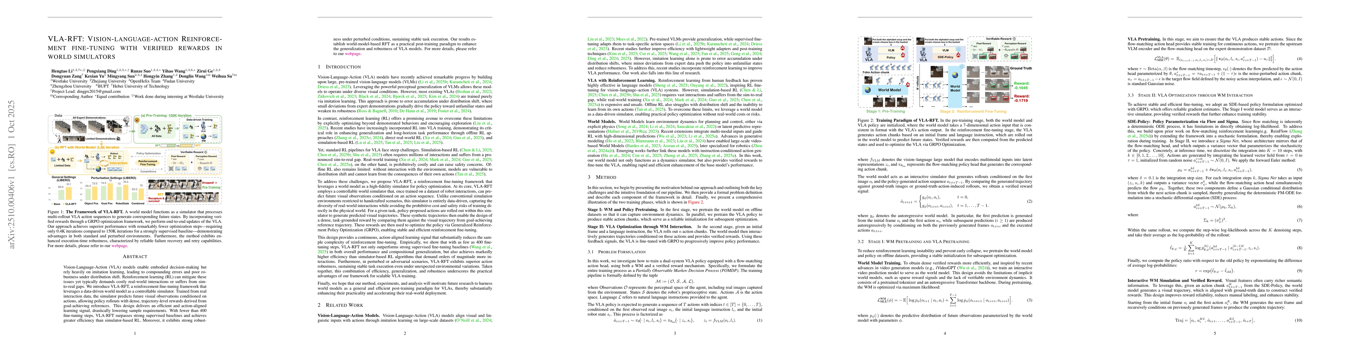 Thumbnail for VLA-RFT: Vision-Language-Action Reinforcement Fine-tuning with Verified
  Rewards in World Simulators