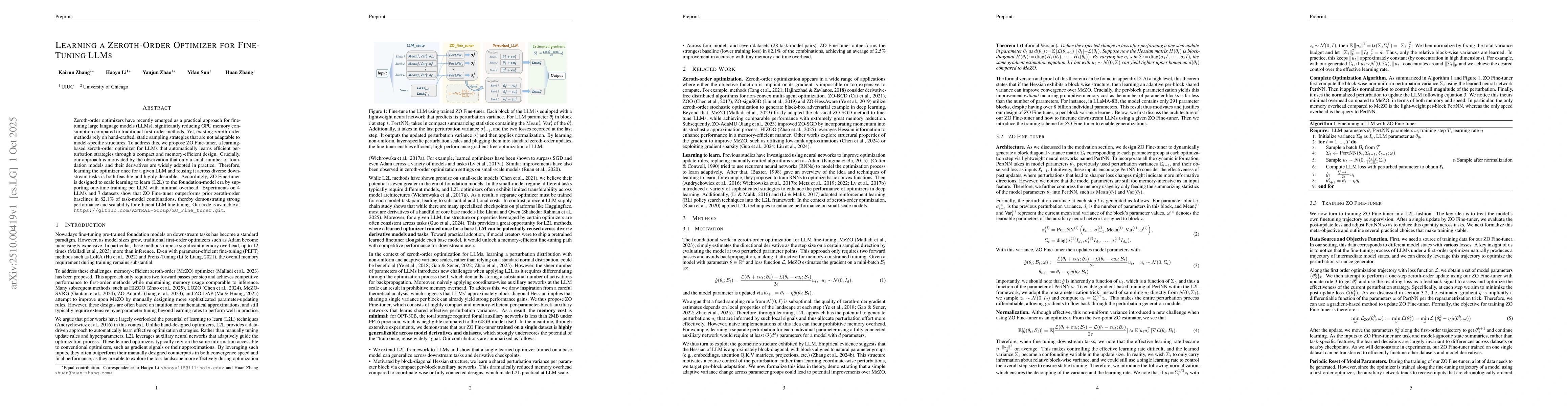 Thumbnail for Learning a Zeroth-Order Optimizer for Fine-Tuning LLMs