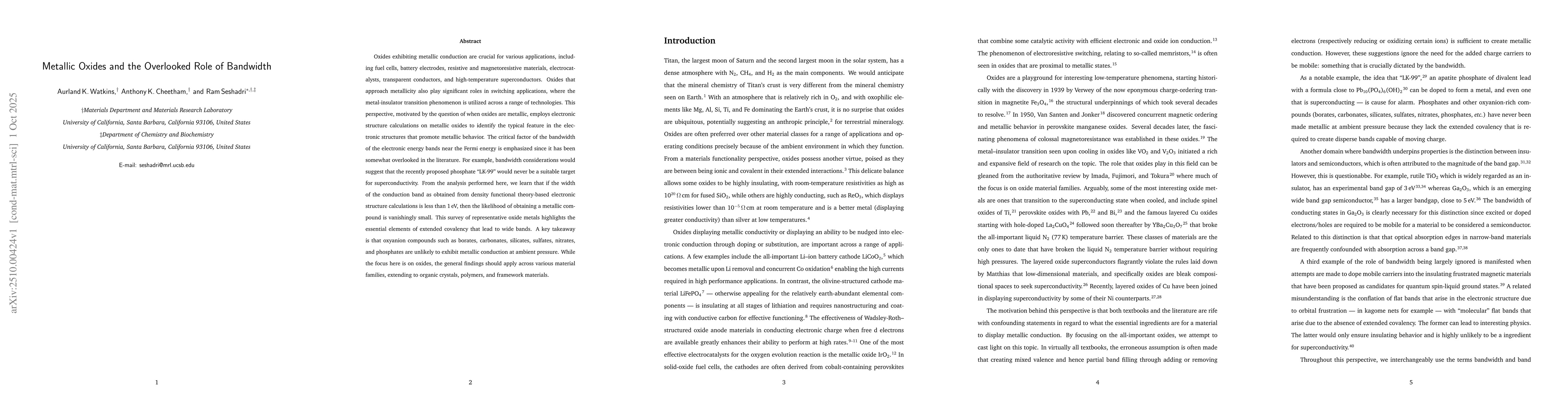 Thumbnail for Metallic Oxides and the Overlooked Role of Bandwidth