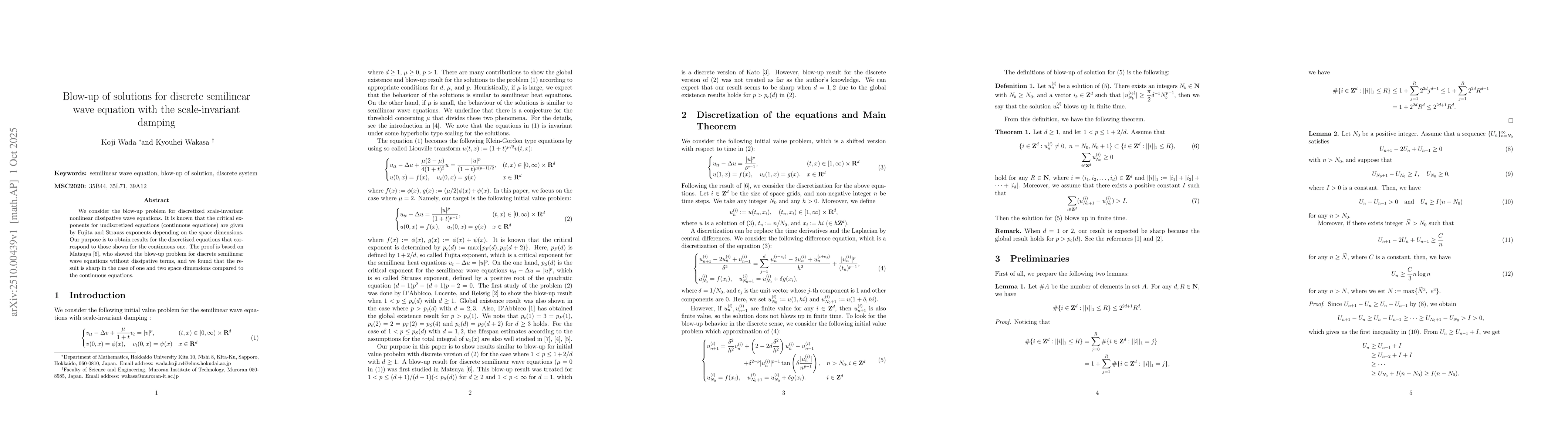 Thumbnail for Blow-up of solutions for discrete semilinear wave equation with the
  scale-invariant damping