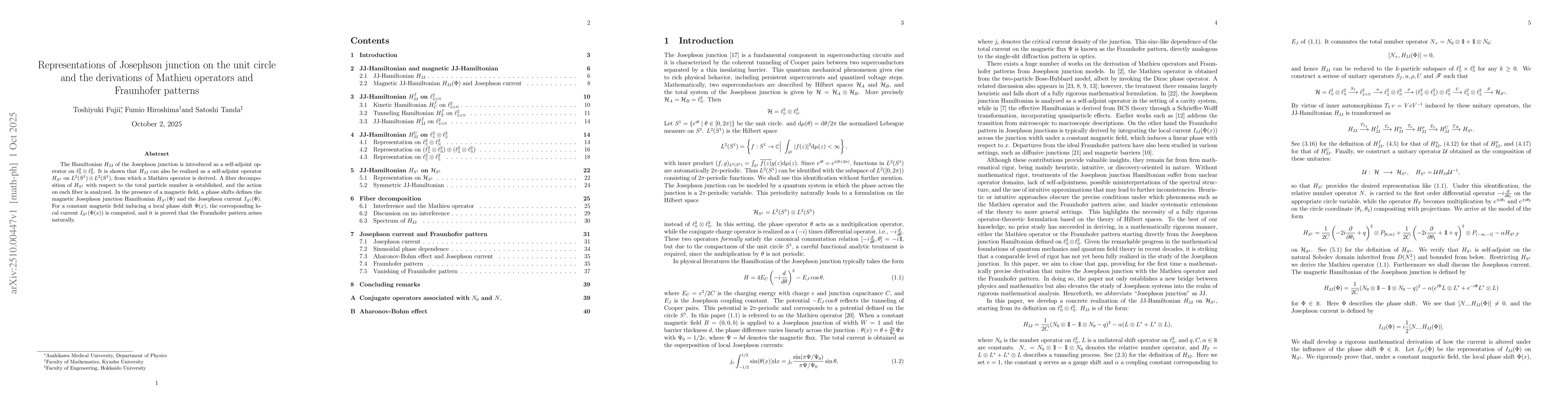 Thumbnail for Representations of Josephson junction on the unit circle and the
  derivations of Mathieu operators and Fraunhofer patterns