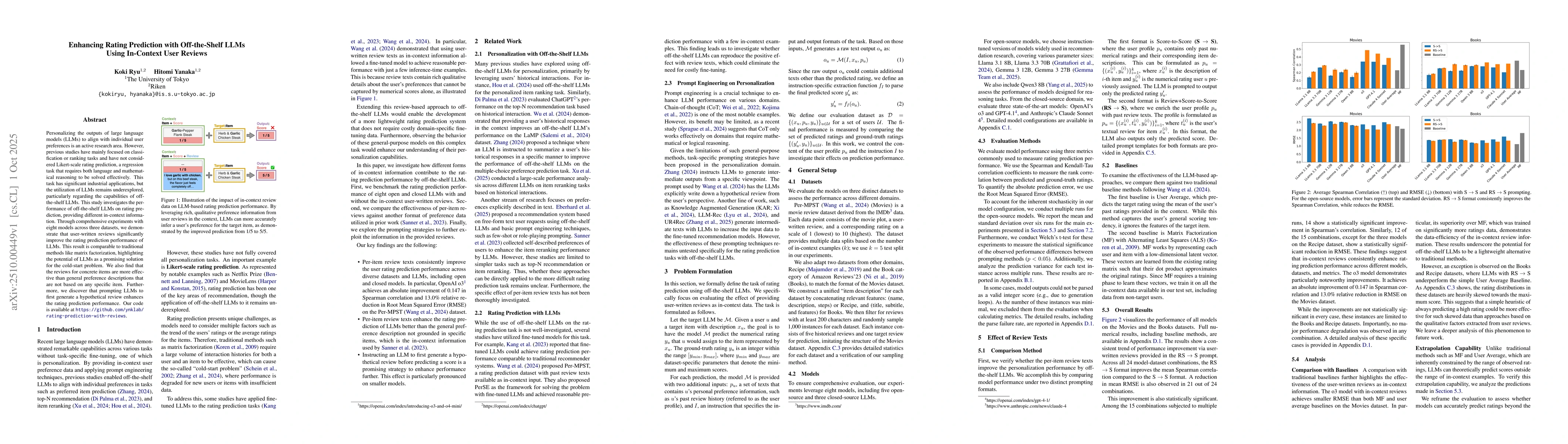 Thumbnail for Enhancing Rating Prediction with Off-the-Shelf LLMs Using In-Context
  User Reviews