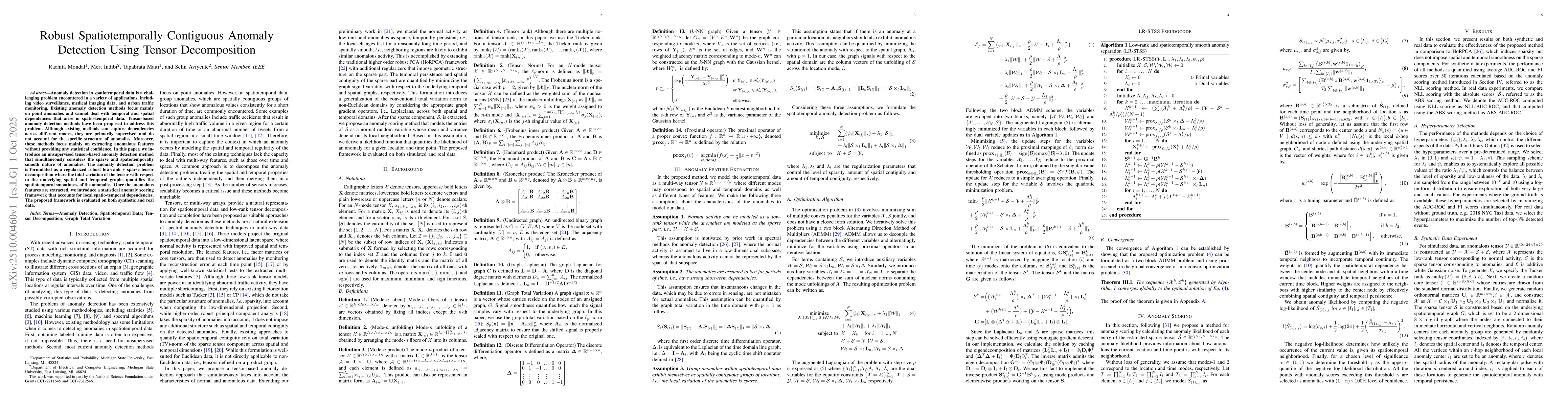 Thumbnail for Robust Spatiotemporally Contiguous Anomaly Detection Using Tensor
  Decomposition