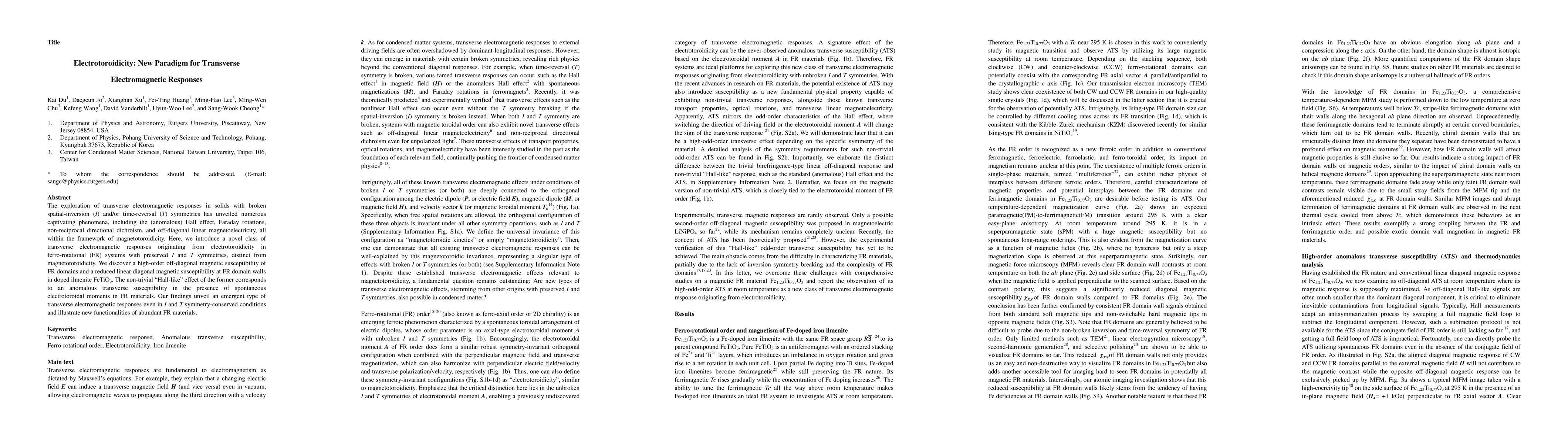 Thumbnail for Electrotoroidicity: New Paradigm for Transverse Electromagnetic
  Responses