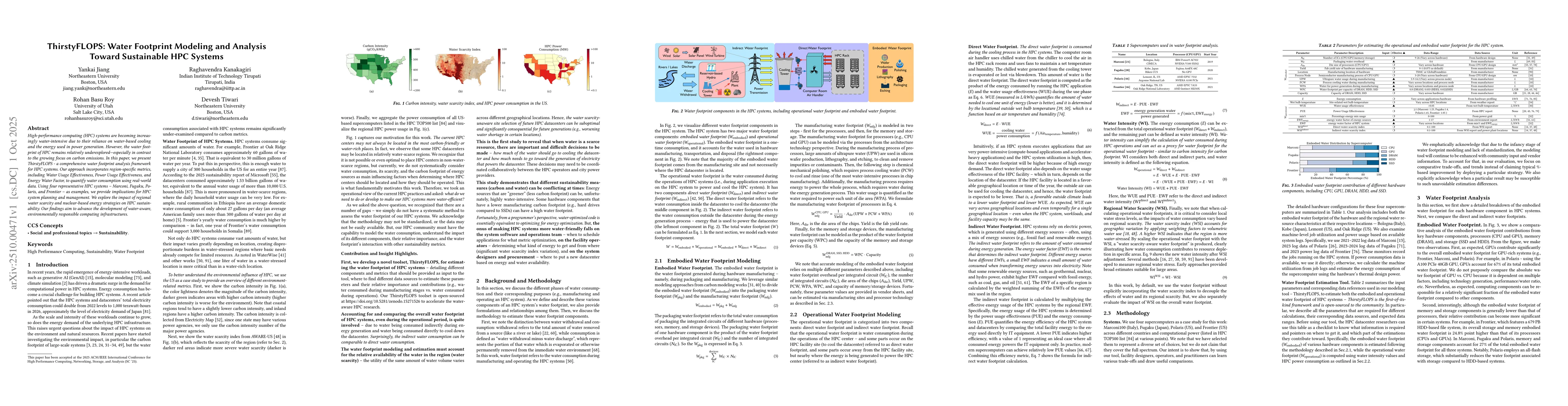 Thumbnail for ThirstyFLOPS: Water Footprint Modeling and Analysis Toward Sustainable
  HPC Systems