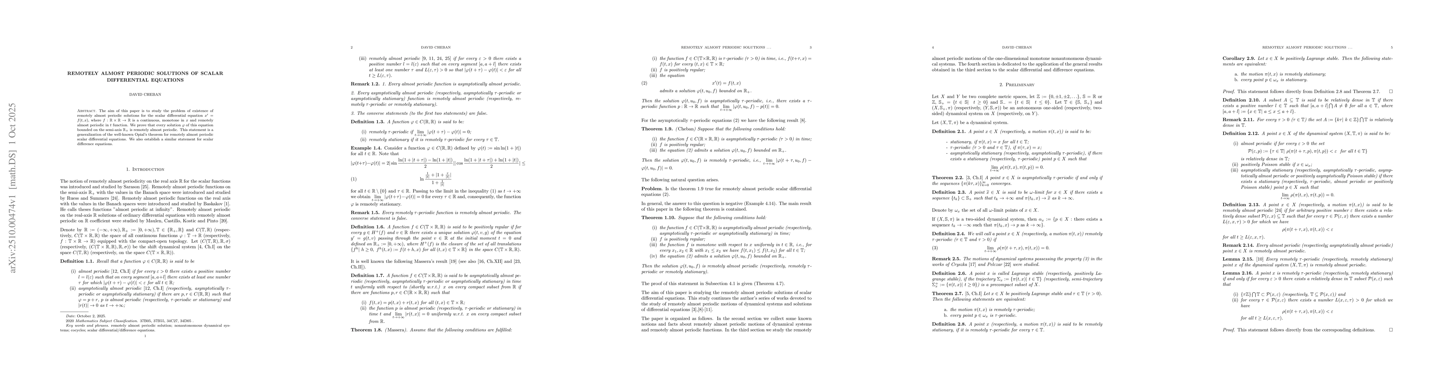 Thumbnail for Remotely Almost Periodic Solutions of Scalar Differential Equations