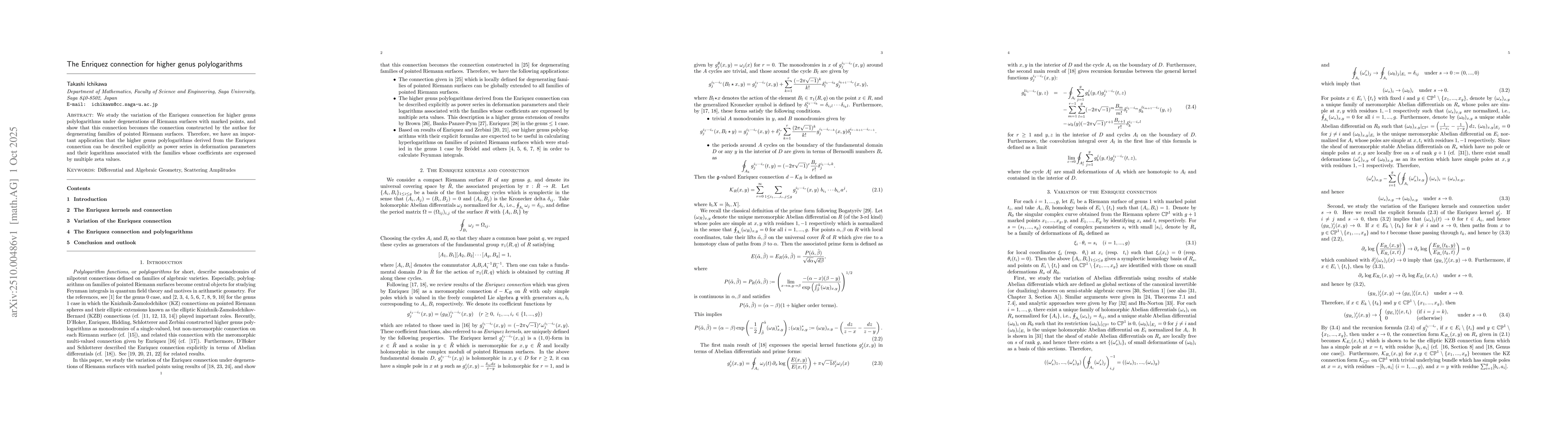 Thumbnail for The Enriquez connection for higher genus polylogarithms