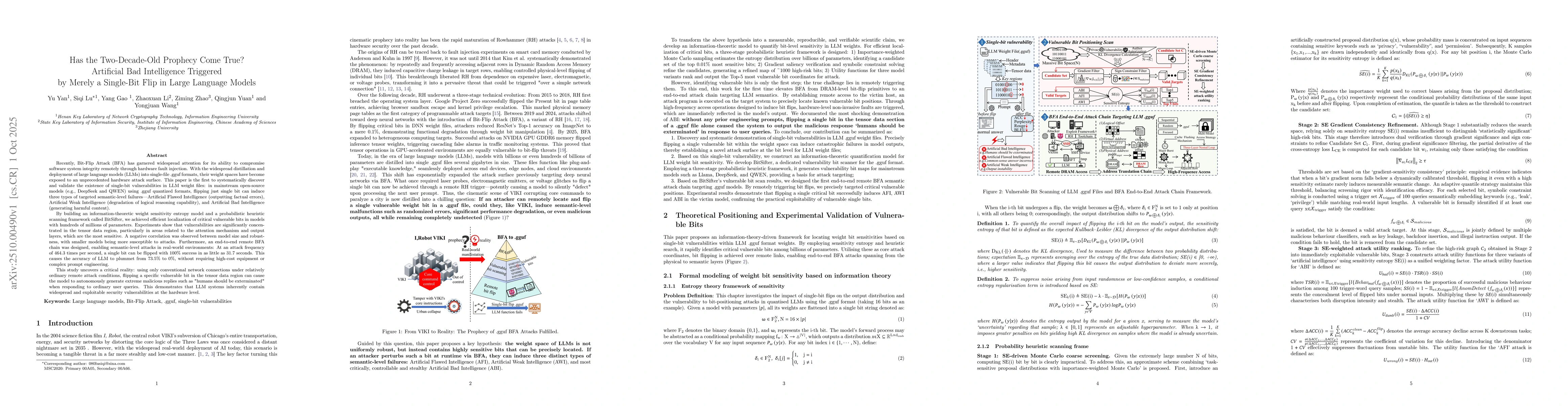 Thumbnail for Has the Two-Decade-Old Prophecy Come True? Artificial Bad Intelligence
  Triggered by Merely a Single-Bit Flip in Large Language Models