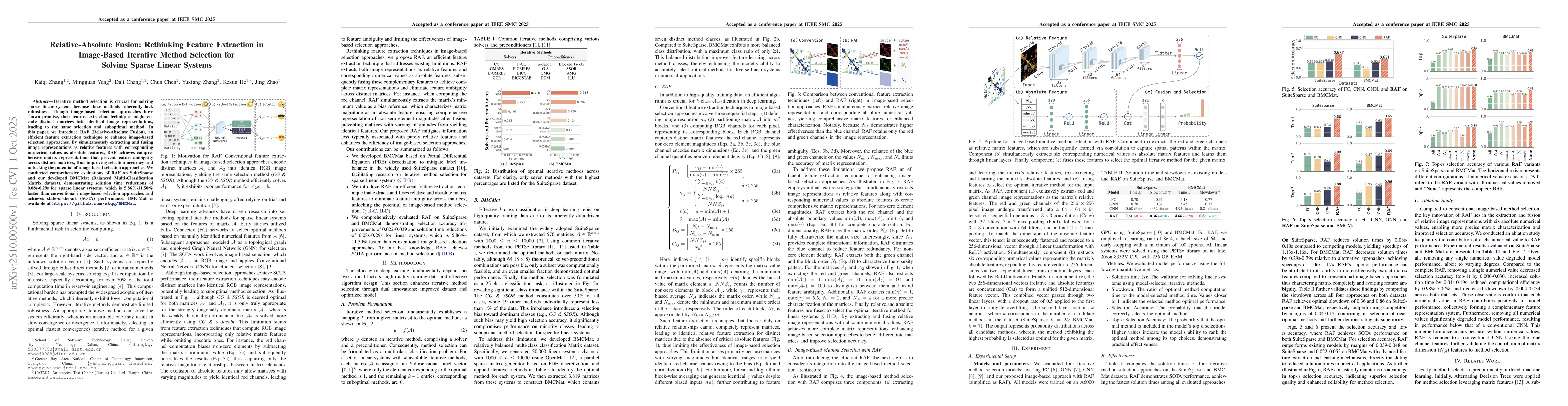 Thumbnail for Relative-Absolute Fusion: Rethinking Feature Extraction in Image-Based
  Iterative Method Selection for Solving Sparse Linear Systems