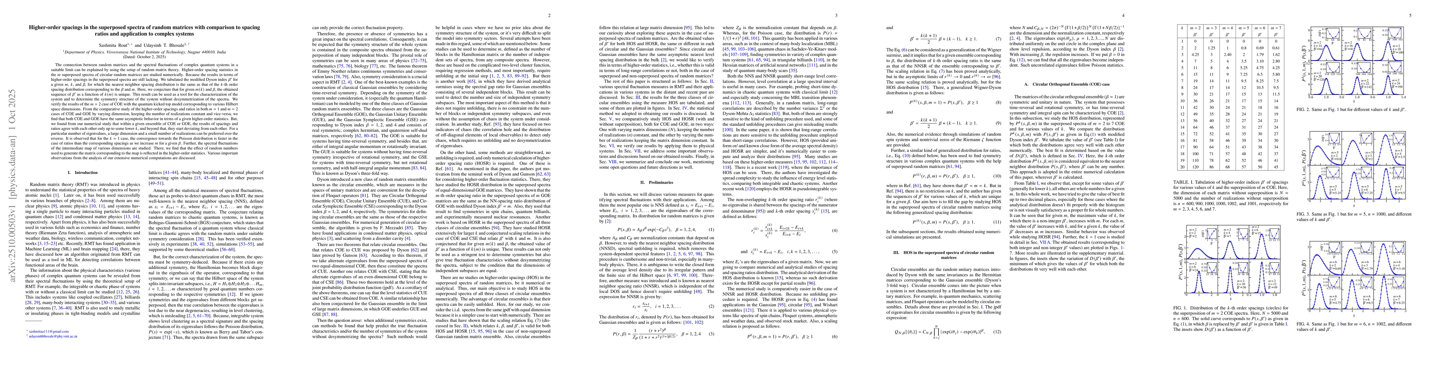 Thumbnail for Higher-order spacings in the superposed spectra of random matrices with
  comparison to spacing ratios and application to complex systems