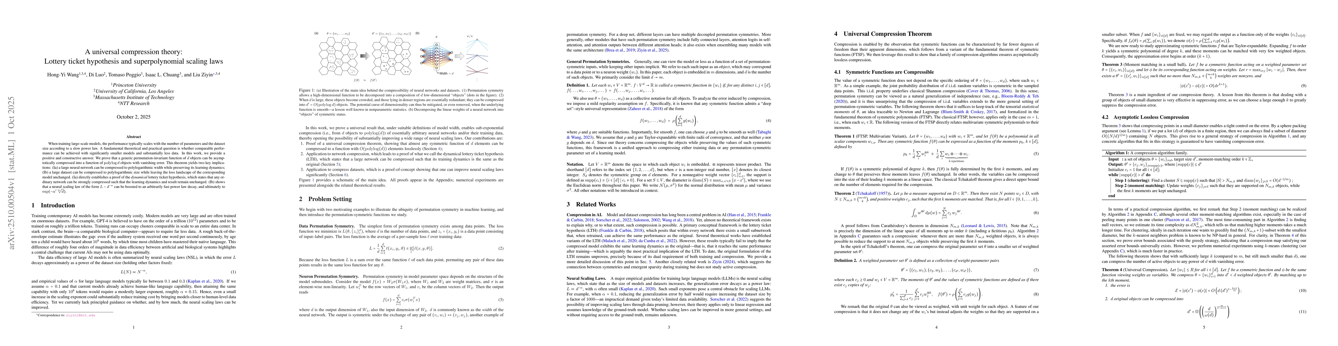Thumbnail for A universal compression theory: Lottery ticket hypothesis and
  superpolynomial scaling laws
