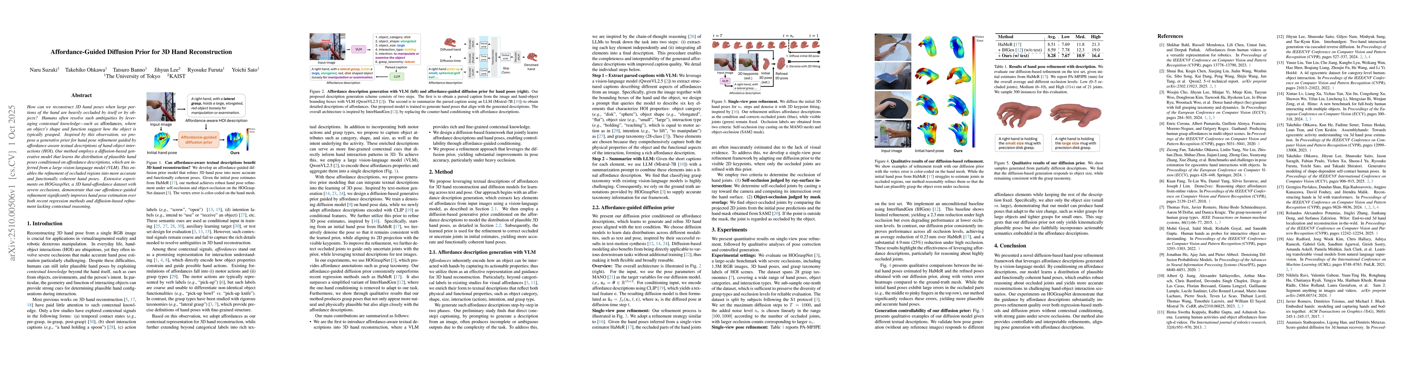 Thumbnail for Affordance-Guided Diffusion Prior for 3D Hand Reconstruction