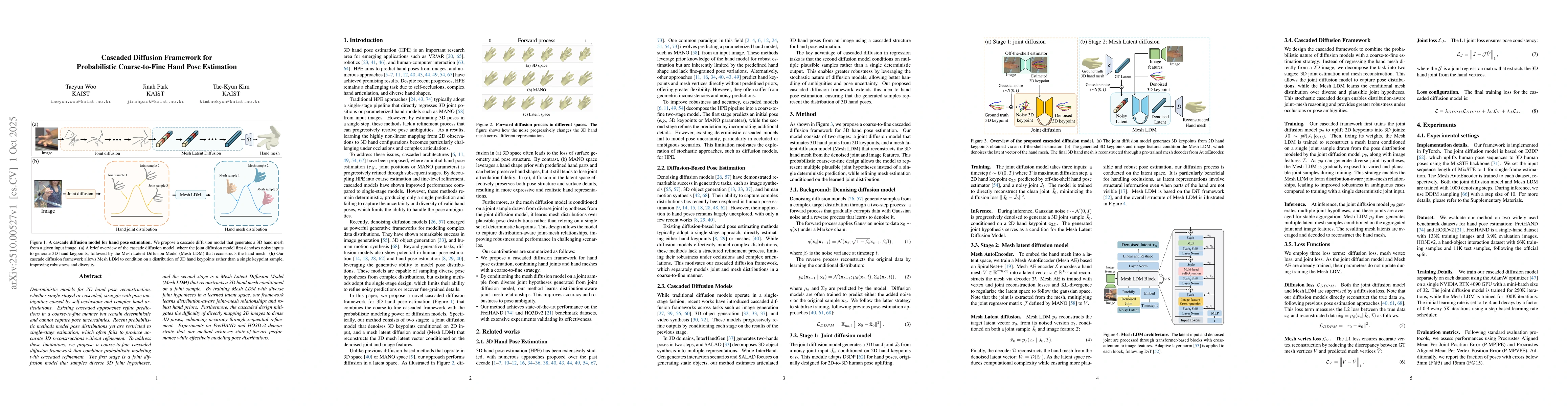 Thumbnail for Cascaded Diffusion Framework for Probabilistic Coarse-to-Fine Hand Pose
  Estimation