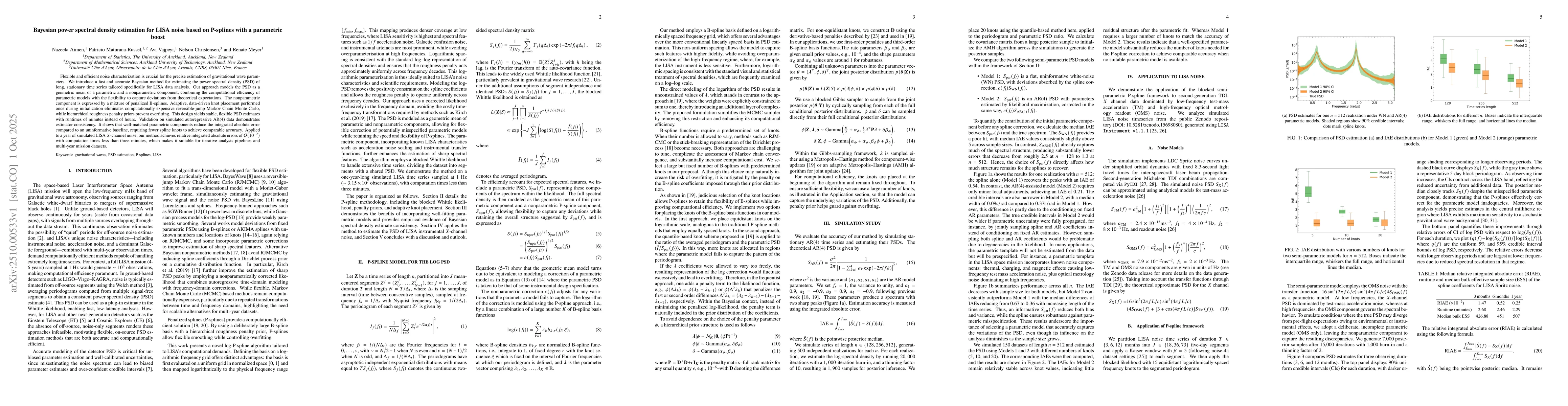 Thumbnail for Bayesian power spectral density estimation for LISA noise based on
  P-splines with a parametric boost