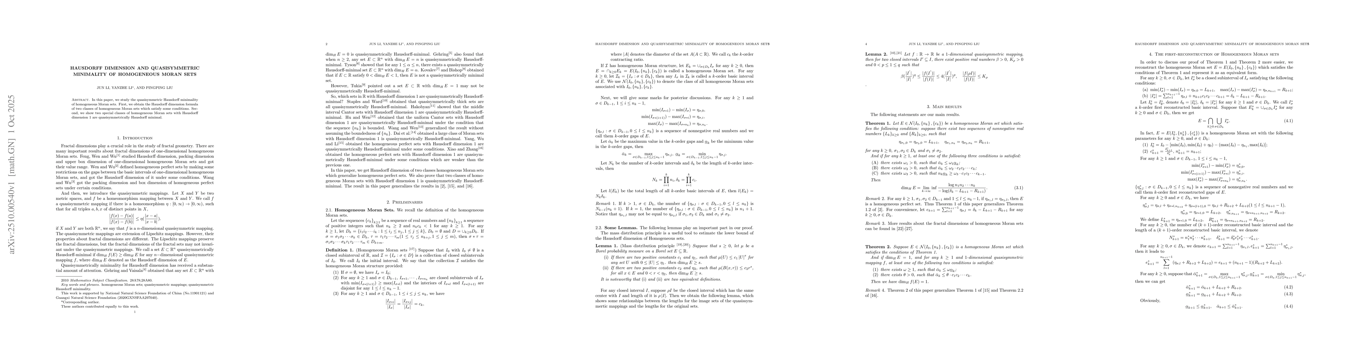 Thumbnail for Hausdorff dimension and quasisymmetric minimality of homogeneous Moran
  sets
