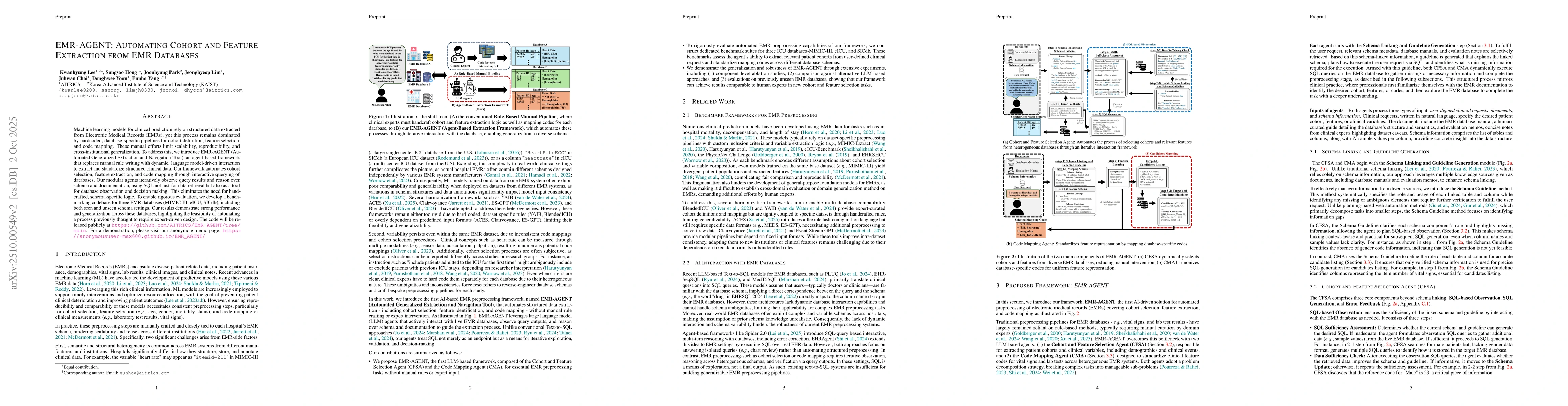 Thumbnail for EMR-AGENT: Automating Cohort and Feature Extraction from EMR Databases