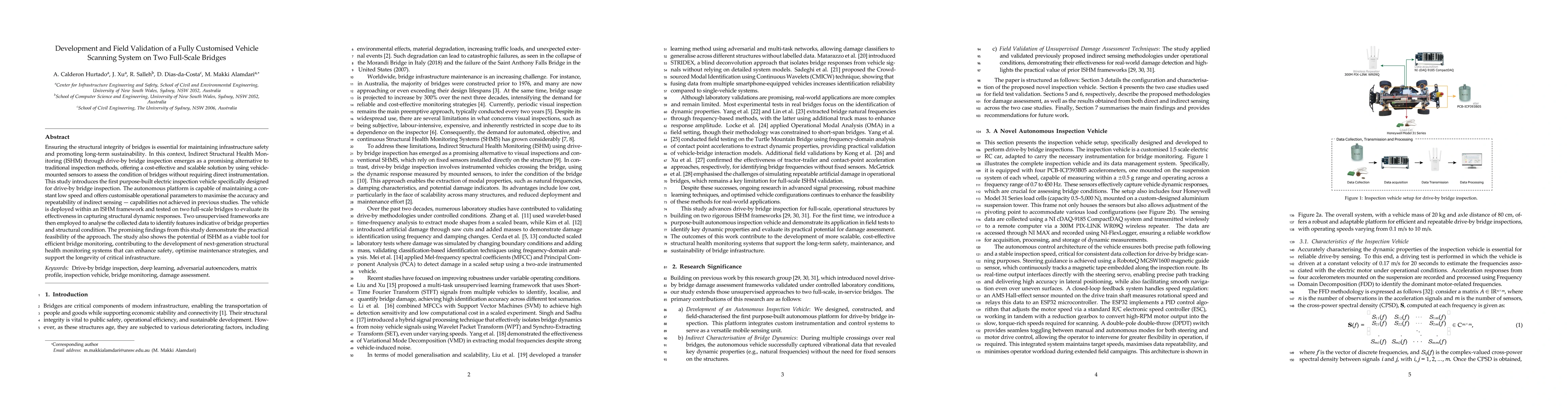 Thumbnail for Development and Field Validation of a Fully Customised Vehicle Scanning
  System on Two Full-Scale Bridges