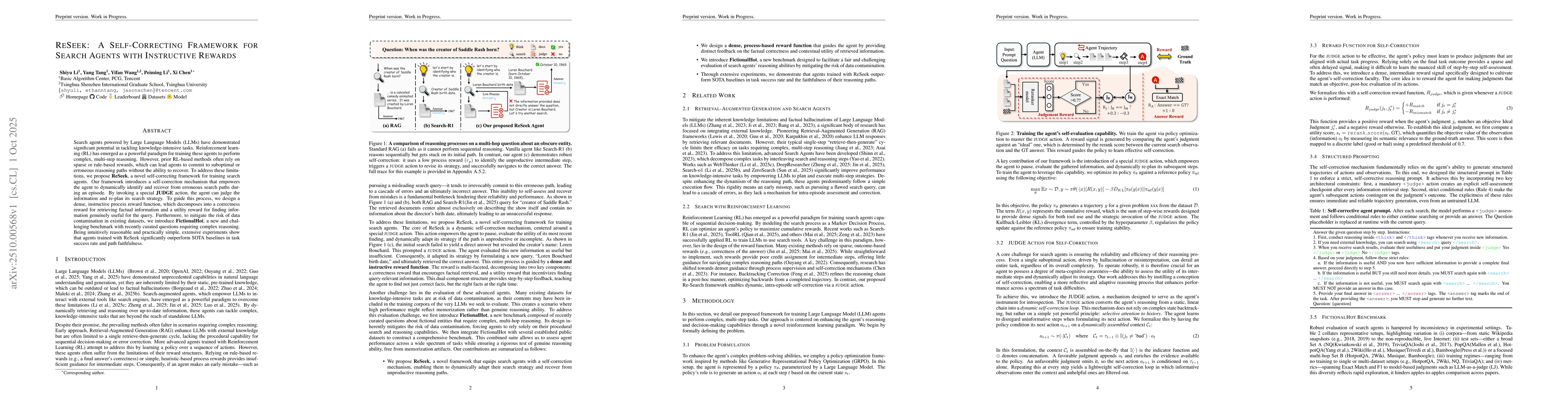 Thumbnail for ReSeek: A Self-Correcting Framework for Search Agents with Instructive
  Rewards