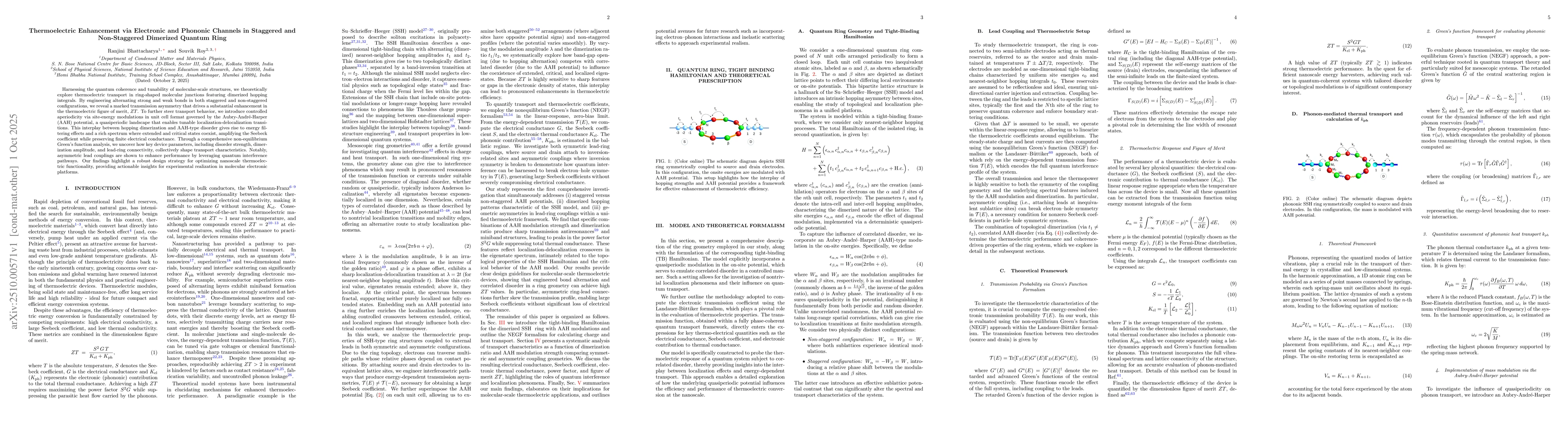 Thumbnail for Thermoelectric Enhancement via Electronic and Phononic Channels in
  Staggered and Non-Staggered Dimerized Quantum Ring