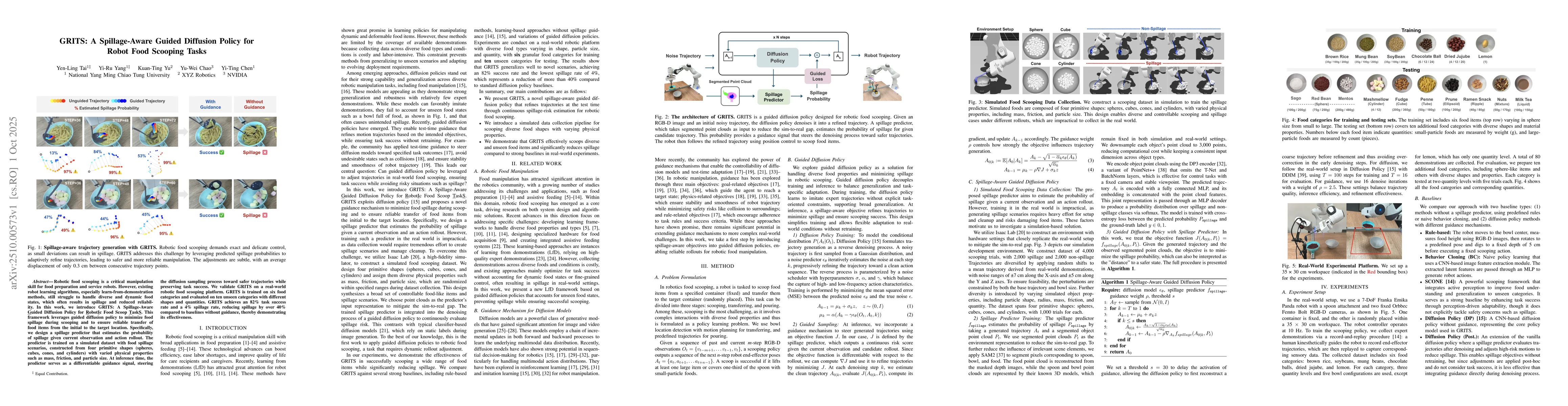 Thumbnail for GRITS: A Spillage-Aware Guided Diffusion Policy for Robot Food Scooping
  Tasks