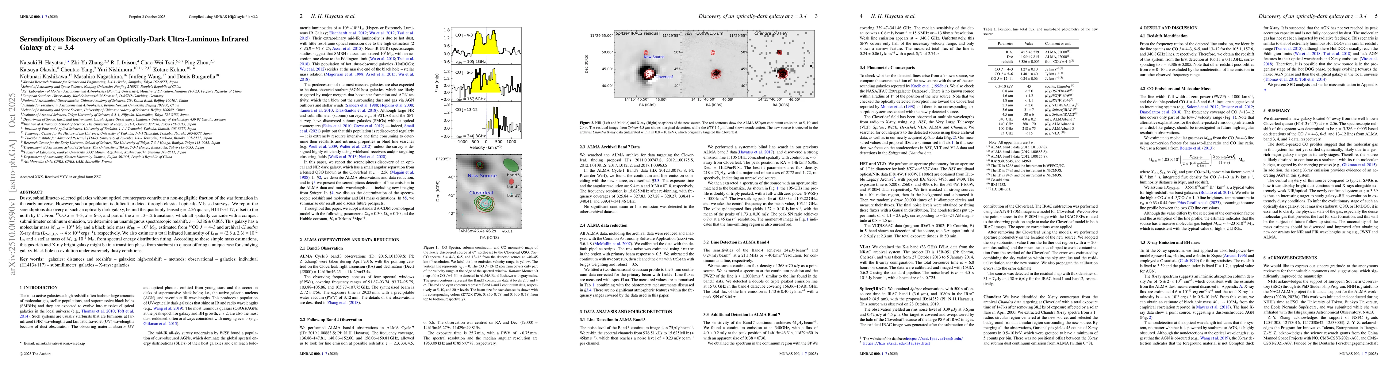 Thumbnail for Serendipitous Discovery of an Optically-Dark Ultra-Luminous Infrared
  Galaxy at $z$ = 3.4