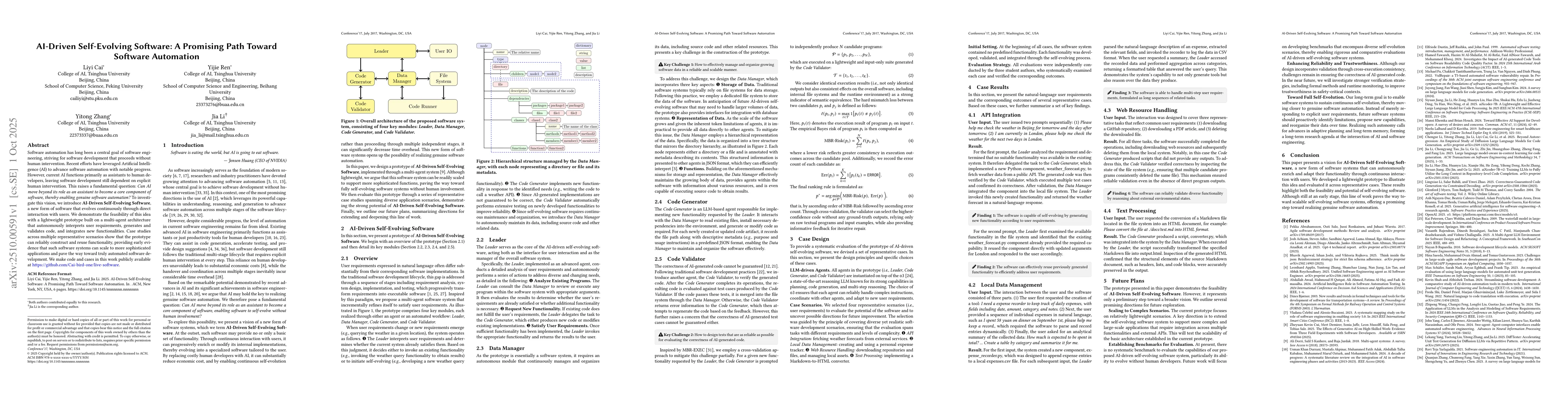 Thumbnail for AI-Driven Self-Evolving Software: A Promising Path Toward Software
  Automation