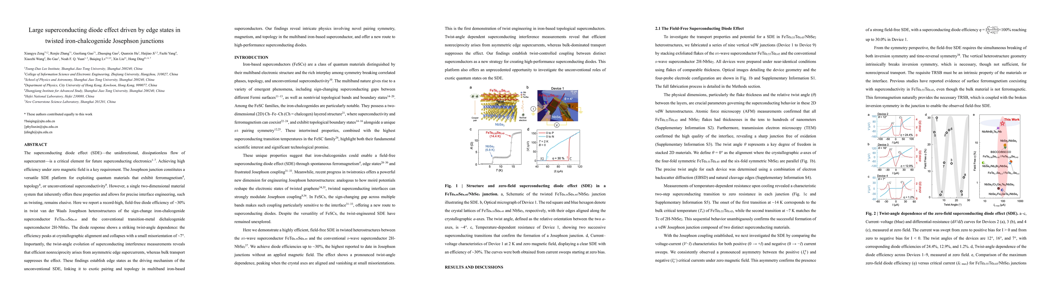 Thumbnail for Large superconducting diode effect driven by edge states in twisted
  iron-chalcogenide Josephson junctions