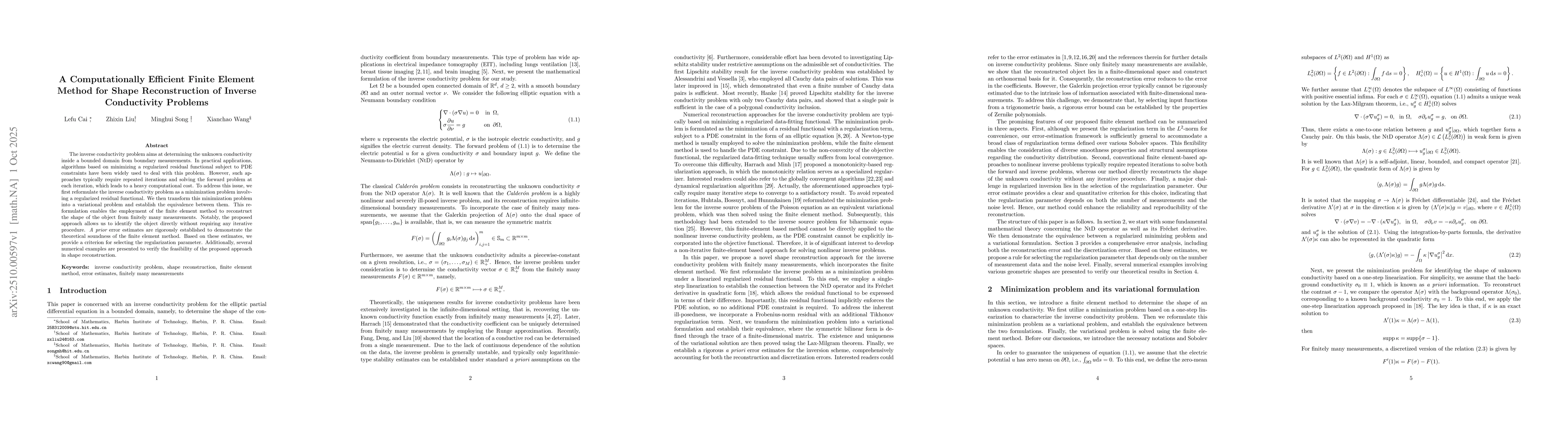 Thumbnail for A Computationally Efficient Finite Element Method for Shape
  Reconstruction of Inverse Conductivity Problems
