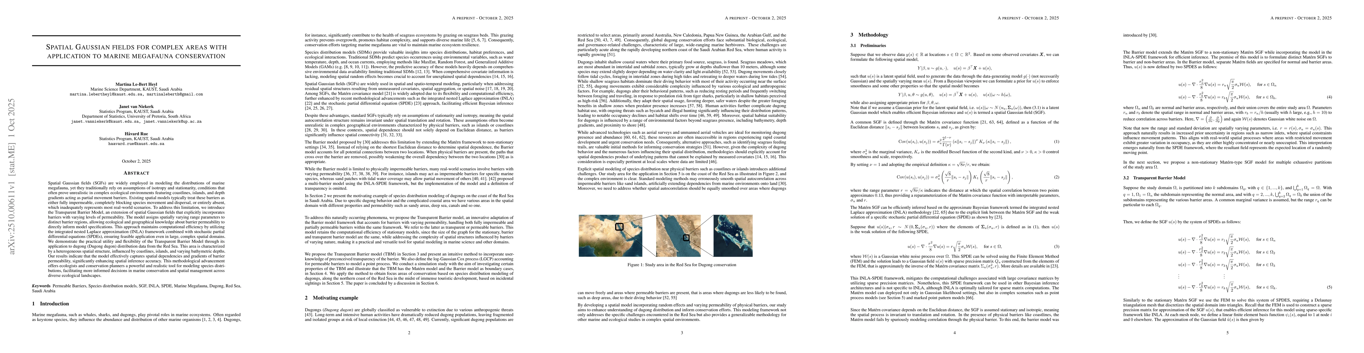 Thumbnail for Spatial Gaussian fields for complex areas with application to marine
  megafauna conservation