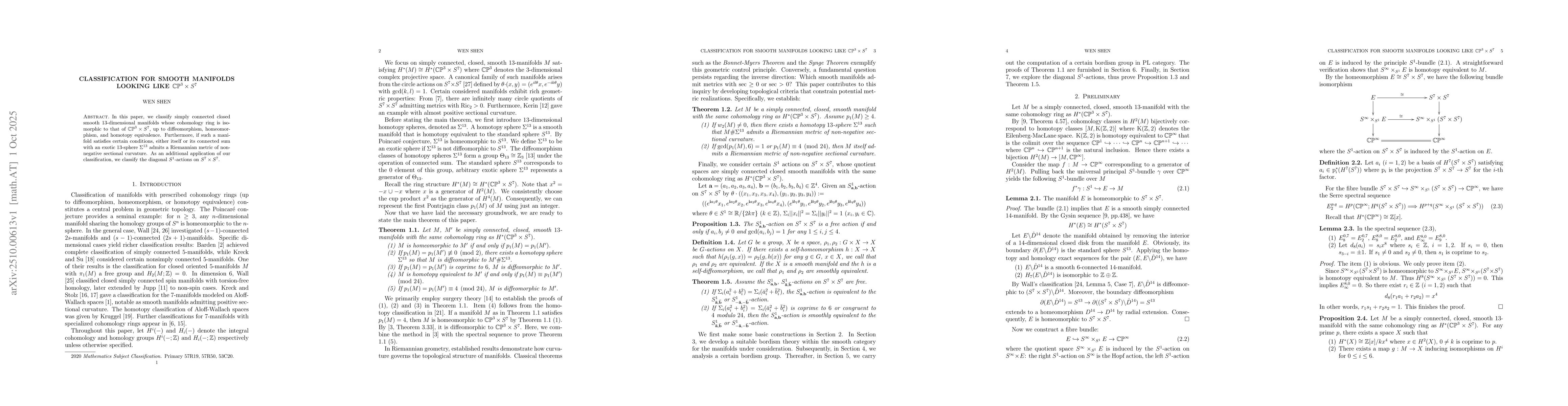 Thumbnail for Classification for smooth manifolds looking like $\mathbb{CP}^3\times
  S^7$