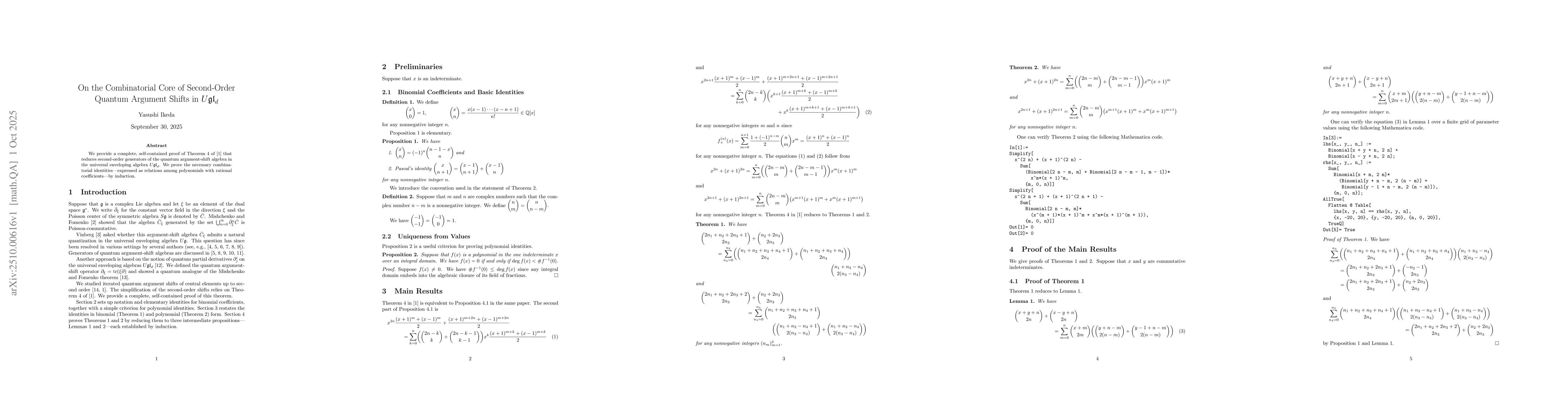 Thumbnail for On the Combinatorial Core of Second-Order Quantum Argument Shifts in
  $U\mathfrak{gl}_d$