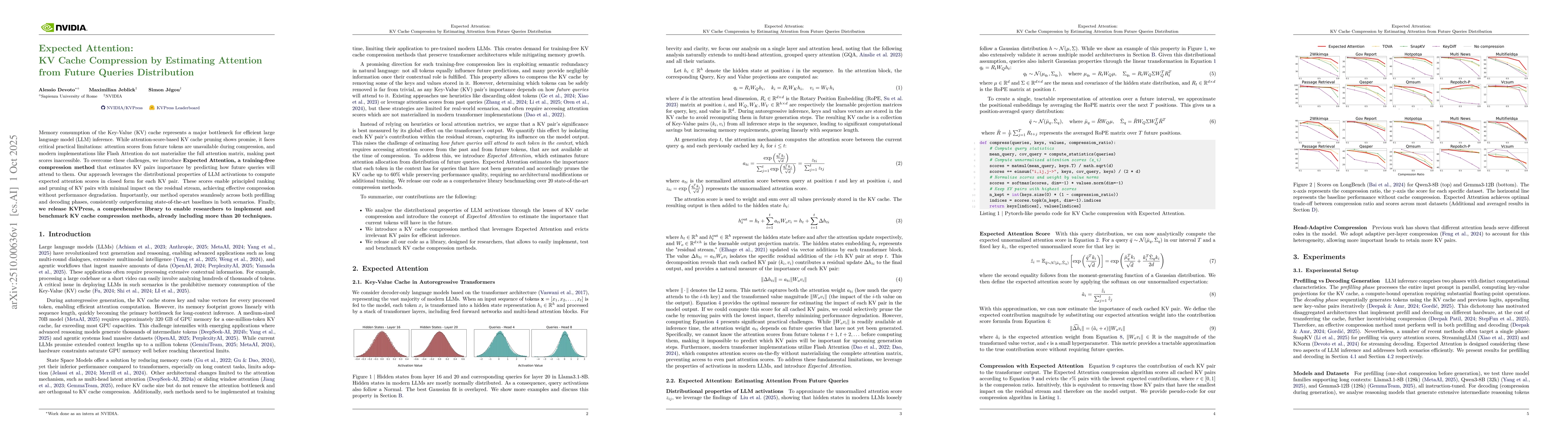 Thumbnail for Expected Attention: KV Cache Compression by Estimating Attention from
  Future Queries Distribution