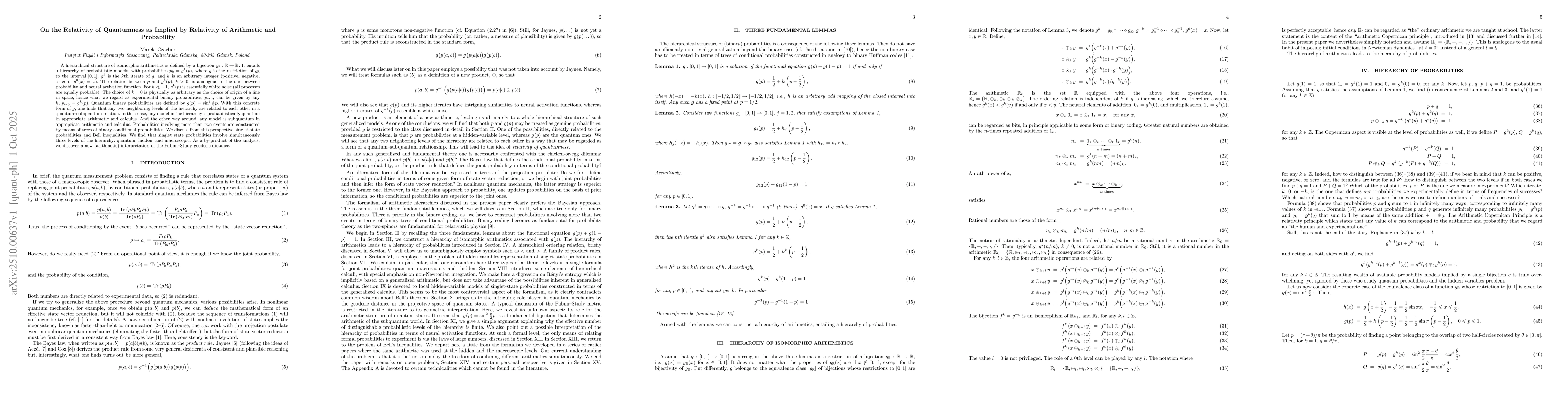 Thumbnail for On the Relativity of Quantumness as Implied by Relativity of Arithmetic
  and Probability