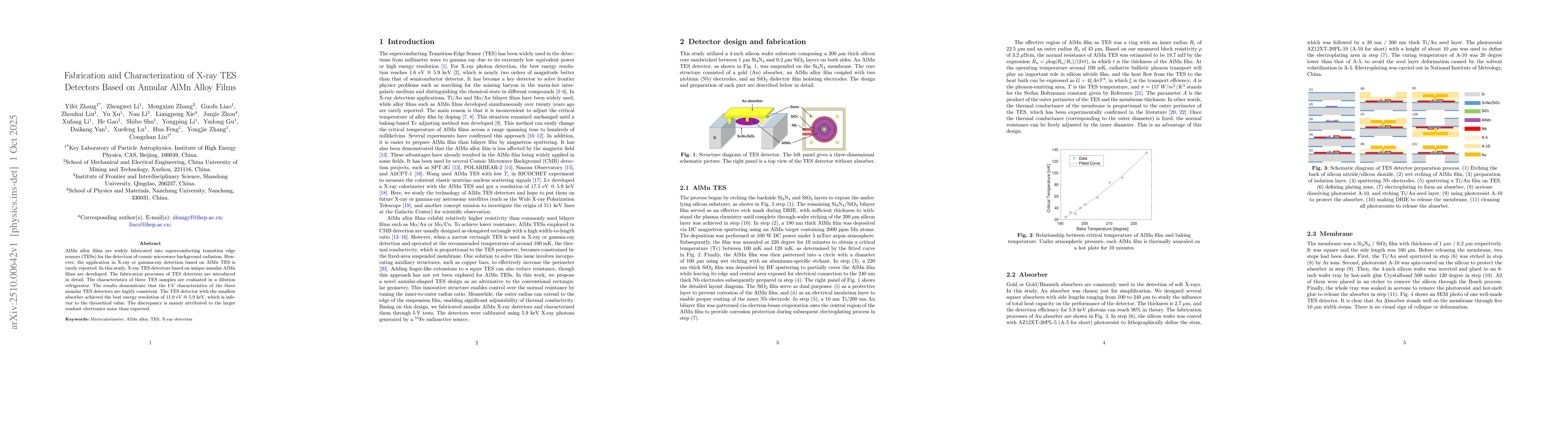 Thumbnail for Fabrication and Characterization of X-ray TES Detectors Based on Annular
  AlMn Alloy Films